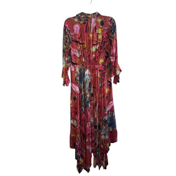 Women's Soft Surroundings Red Watercolor Floral Viscose Colllared Midi Dress Sm - Picture 2 of 13